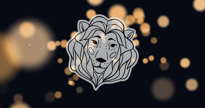 Animation of lion head vector of leo zodiac sign against illuminated lens flares