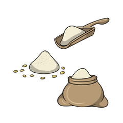A set of colored icons, baking bread, grain, flour, vector cartoon