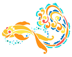 Fototapeta premium Fantasy goldfish in stencil style