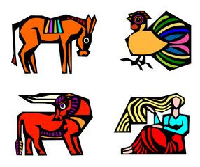 Folk art animals, set one