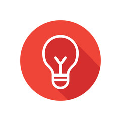 Bulb flat icon on round button in long shadow style.