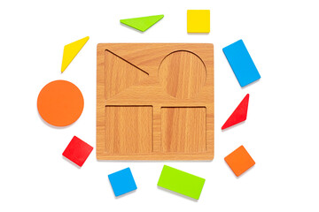Set of shape Montessori style toys Children wooden eco friendly logic games for preschool kids Playthings for baby development. Collection of educational elements for early childhood development