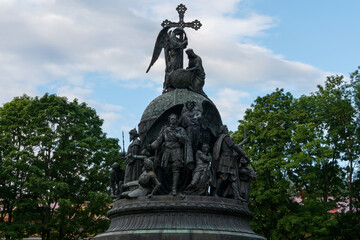 View of the Monument to the Millennium of Russia, installed on the territory of the Novgorod...