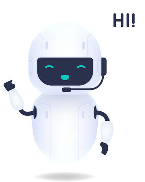 White friendly robot say hi. Cute and smile AI robot.