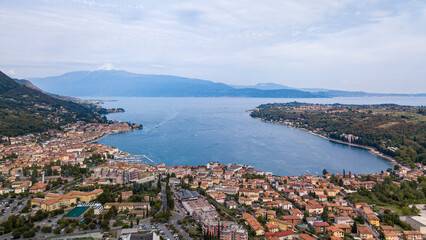 Italy, August 2022: panoramic view of Salò on Lake Garda in the province of Brescia, Lombardy