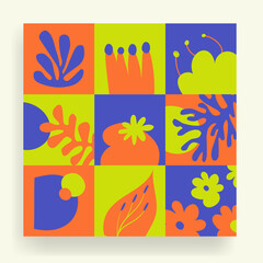 Fototapeta na wymiar Colorful hand drawn repeatable abstract patterns include floral, botanic patterns and geometric organic shapes. Minimal monochromatic trendy abstract graphic elements. Vector illustration.