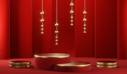 3D rendering of blank product background for cream cosmetics Modern red podium background