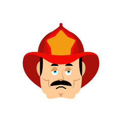 Firefighter sad emoji face avatar. Fireman sorrowful emotions. man dull