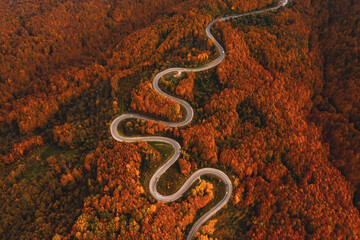 aerial view of inegol domanic road with beautiful autumn colors of nature