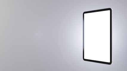 Tablet mock-up with a white screen and empty space for demonstration of webpage, design app, or graphics.