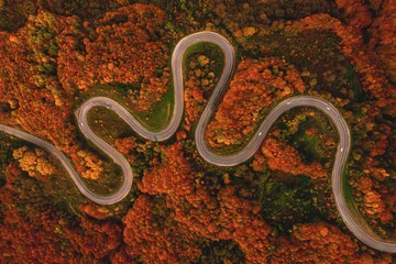 Foto op Aluminium aerial view of inegol domanic road with beautiful autumn colors of nature © Aytug Bayer