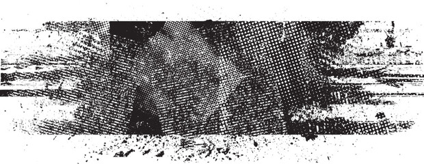 Glitch distorted geometric shape . Noise destroyed logo . Trendy defect error shapes . Glitched frame .Grunge textured . Distressed effect .Vector shapes with a halftone dots screen print texture. - obrazy, fototapety, plakaty