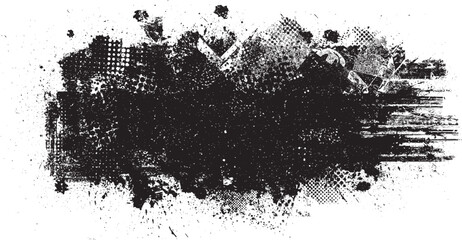 Naklejka premium Glitch distorted geometric shape . Noise destroyed logo . Trendy defect error shapes . Glitched frame .Grunge textured . Distressed effect .Vector shapes with a halftone dots screen print texture.
