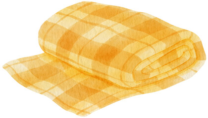 yellow Checkered Beach towel picnic blanket in watercolor