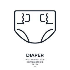 Diaper editable stroke outline icon isolated on white background flat vector illustration. Pixel perfect. 64 x 64.