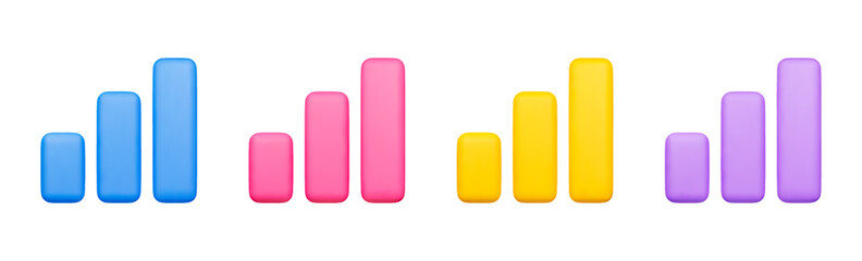 3D render graph bar minimal icon set isolated on white background vector illustration.