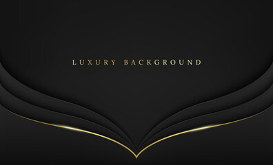 Abstract luxury premium black background with luxury golden curve lines