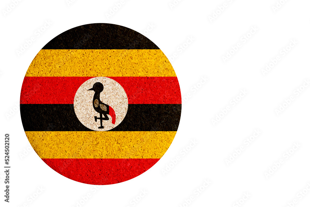 Wall mural flag of uganda,round cork coaster isolated on white background