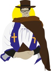 Priest Character with Cowboy hat and a bible