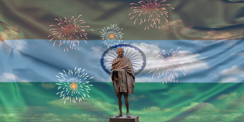Mahatma Gandhi jayanti. 2nd October with creative design vector illustration, Mohandas Karam Chandra Gandhi Birthday. - obrazy, fototapety, plakaty