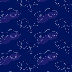 Blue fish outline. Vector seamless pattern. background