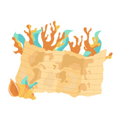 set map, corals, algae, shell. isolated items. in cartoon style