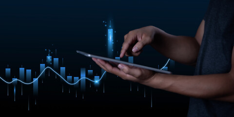 Financial charts showing growing revenue on touch screen, finance images, finance pictures
