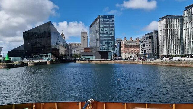 Modern and classic architecture at the Liverpool Docks, Port of Liverpool viewed from Albert Dock on a beautiful spring day
