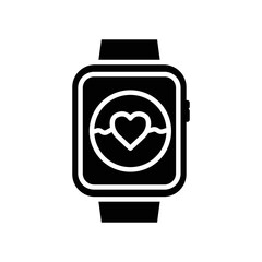Smart watch icon with heart. icon related to technology, smart device. Glyph icon style, solid. Simple design editable