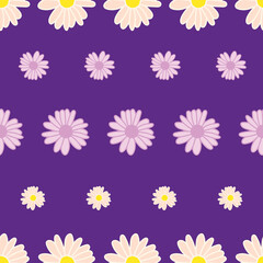 Pink, yellow daisies ditsy striped seamless pattern design.