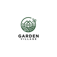 illustrator graphic design vector of garden village plant, house, and farm 