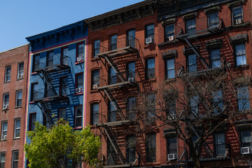 Row of Colorful Old Apartment Buildings in the East Village of New York City