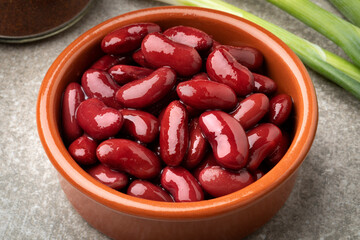 Bowl with preserved kidney beans close up