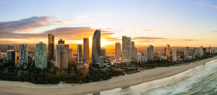 Aerial view of Broadbeach at sunset