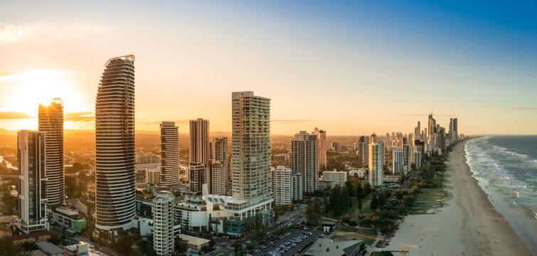 Aerial view of Broadbeach at sunset