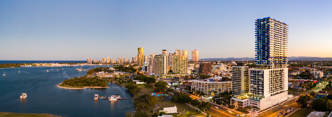 Fototapeta na wymiar Panorama of Southport and the Gold Coast Broadwater