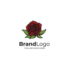 Rose flower with leaf logo design template 