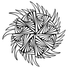 Black and white elegant pattern with beautiful line ornament, isolated on white background. Stylish decorative abstract element for design or coloring page.