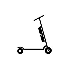 Electric scooter icon. Electro transport logo. Vehicle silhouette with lightning symbol. Flat vector illustration