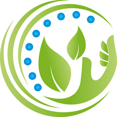 Hand, Blätter und Wirbelsäule, Massage, Heilpraktiker, Orthopädie, Logo