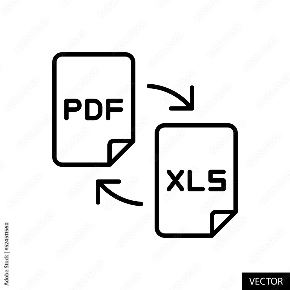 Aufkleber convert pdf to excel file vector icon in line style design for website design, app, ui, isolated on 