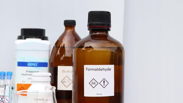 Formaldehyde in bottle, chemical in the laboratory and industry