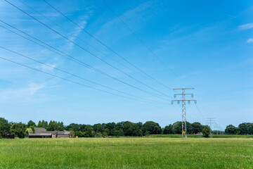 High voltage electric line near Nijkerk in The Netherlands.