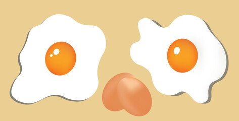 Fried eggs and chicken eggs isolated on a pastel background food and drink realistic food objects vector illustration