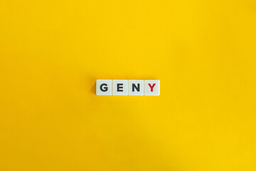 Generation Y (Gen Y) Banner. Block Letter Tiles on Yellow Background. Minimal Aesthetics.