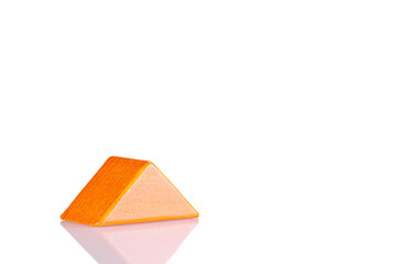Wooden triangle orange colors on a white background