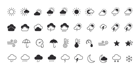 Weather icon set. Weather forecast icons in flat style. Vector illustration