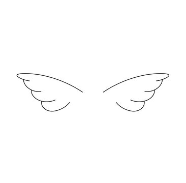 Vector isolated pair of angel or bird wings colorless black and white contour line easy drawing
