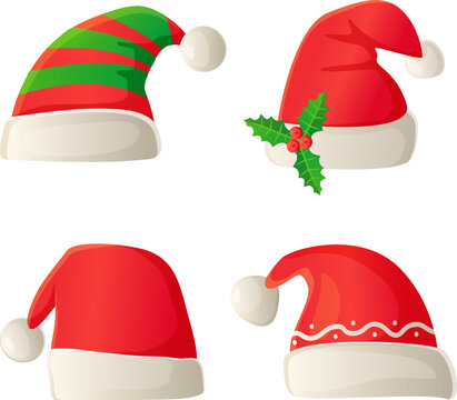 Christmas santa costume hat set in cartoon style