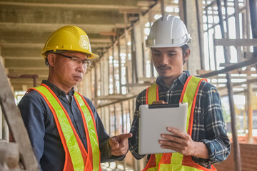 Team engineer Two man architect on a building construction site